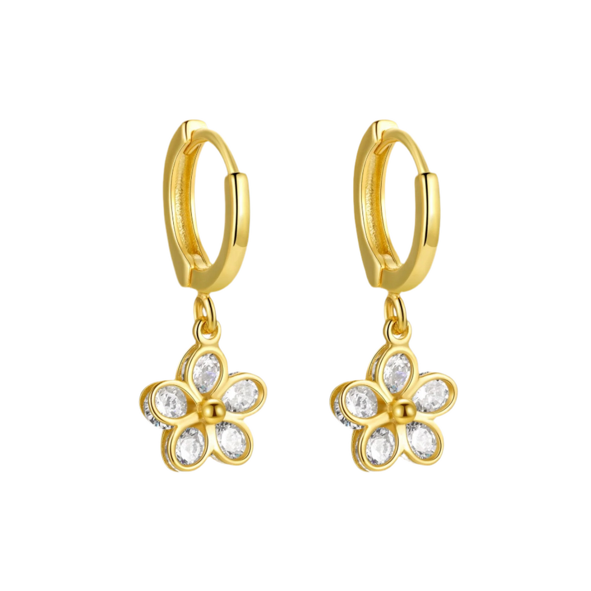 Flower Drops in 18K Gold-Plating or Silver with Cubic Zirconia