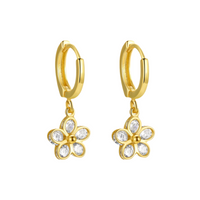 Flower Drops in 18K Gold-Plating or Silver with Cubic Zirconia