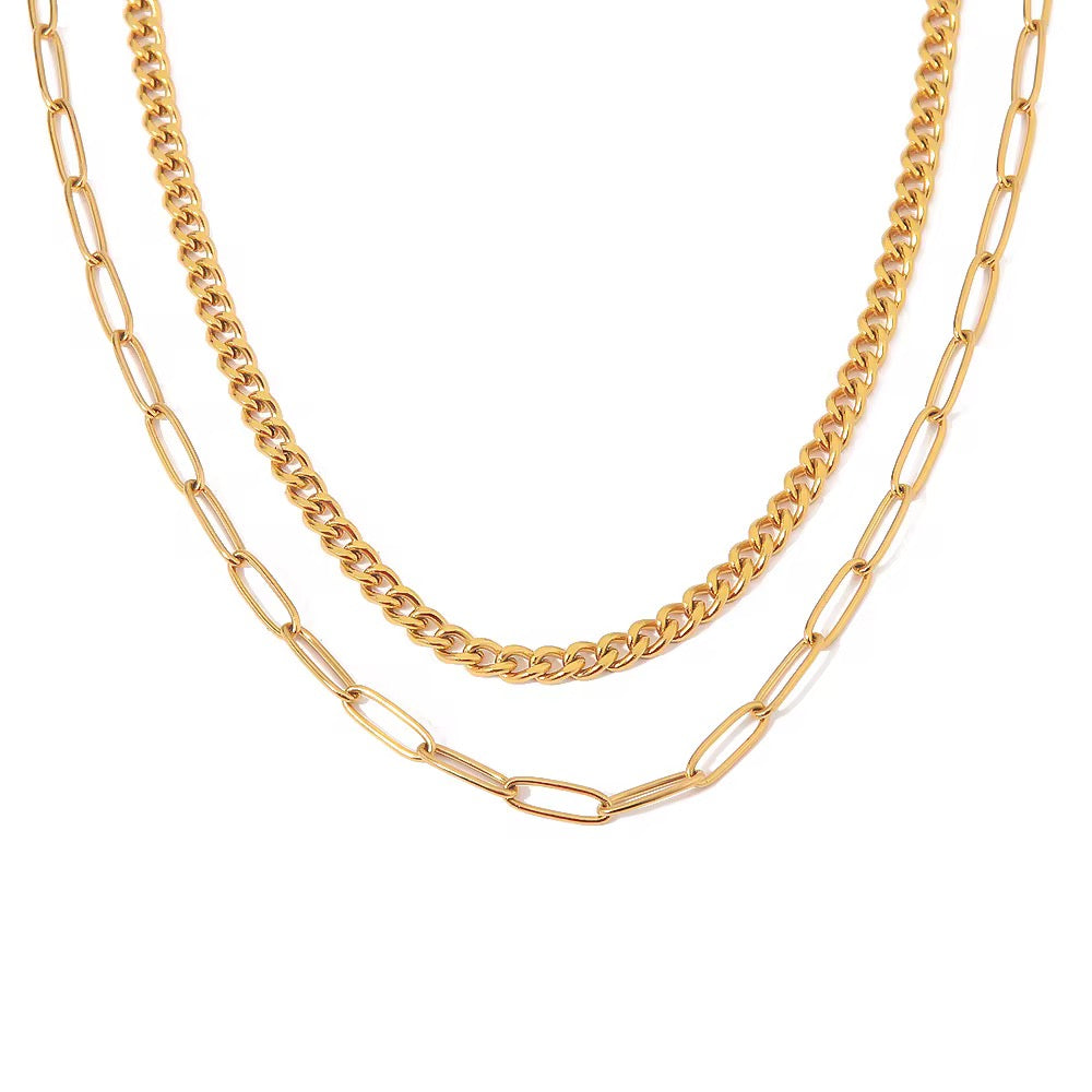18K Layered Cuban + Paperclip Necklace