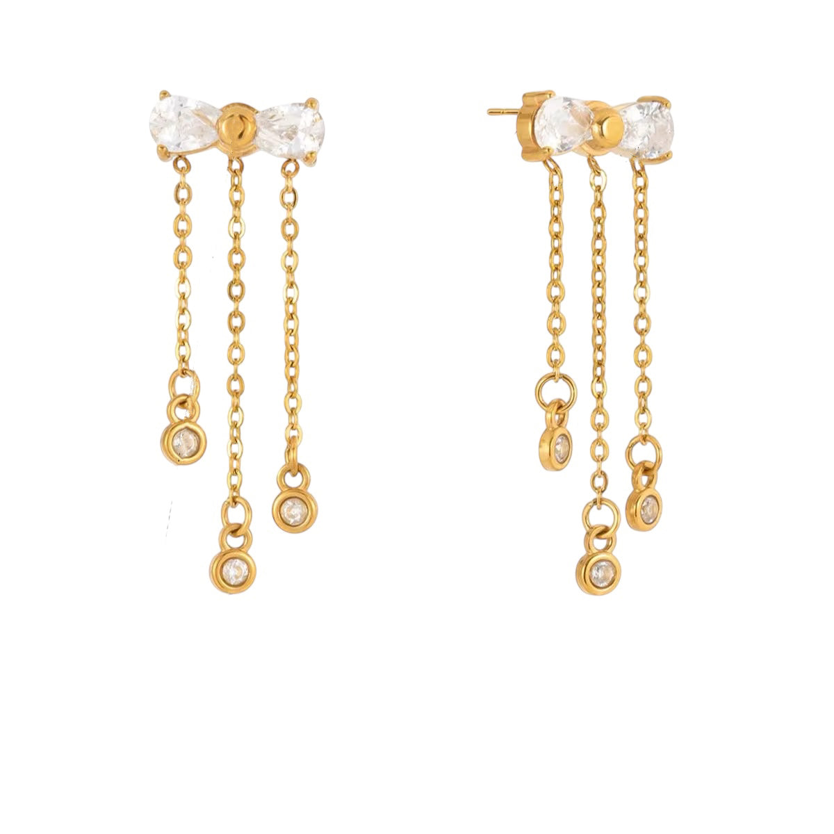 18K Dainty Bow Tassels Drop Earrings