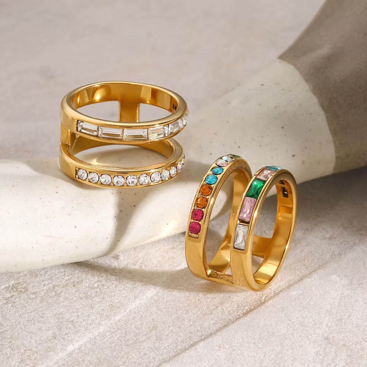 18K Double Band Rings, Multi Colored