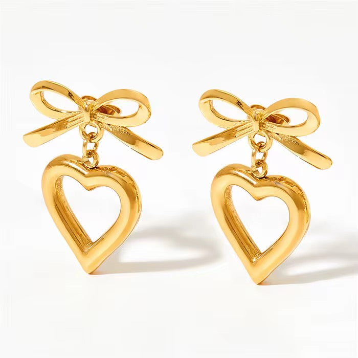 Bow & Heart Drops in 18K Gold-Plating