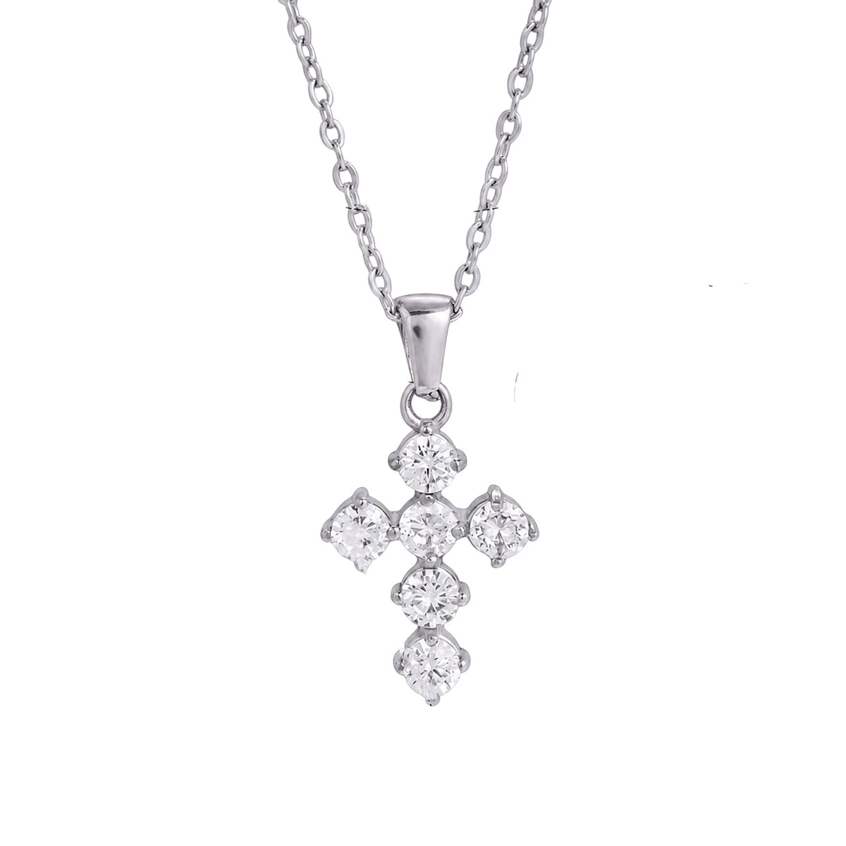 18K Silver Bubble CZ Cross Necklace