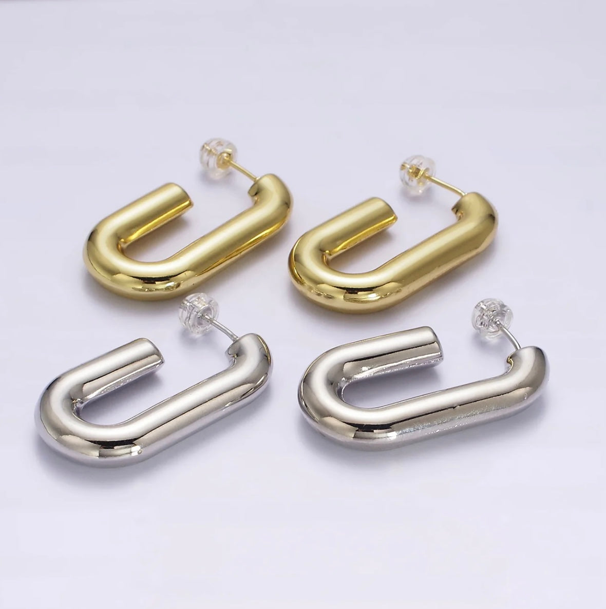 White Gold Filled 35mm Chubby J-Shaped Hoop Earrings