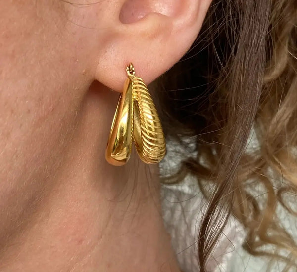 18K Double Strip Panel Earrings