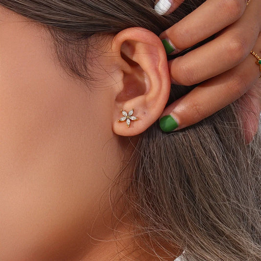 18K Flower Zircon Stud Earrings