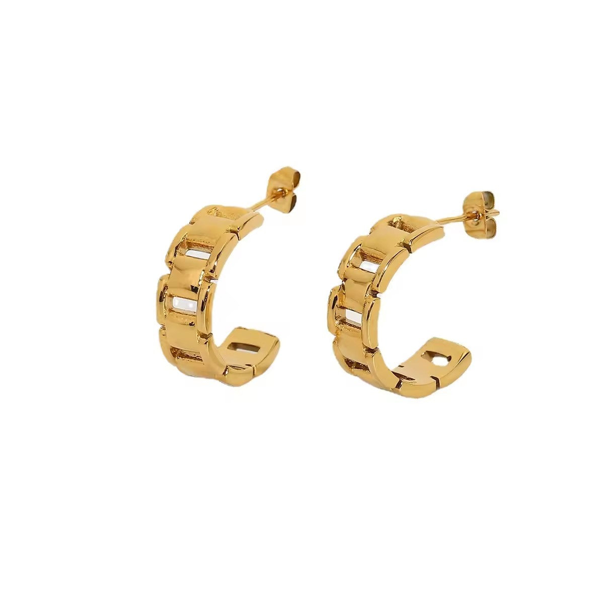 18K C-shape Hoop Chain Earrings