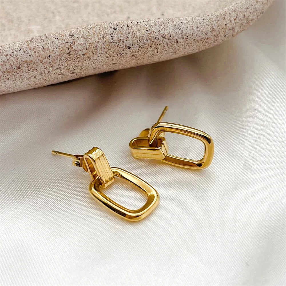 18K French Oval Mini Pendant Earrings