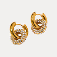 Double Hoop Drops in 18K Gold-Plating or Silver with Cubic Zirconia