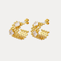 Mesh Hoops in 18K Gold-Plating with Cubic Zirconia