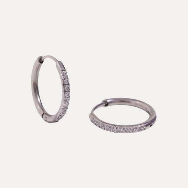 Thin Vermeil Classic Hoops in 18K Gold-Plating or Silver with Cubic Zirconia