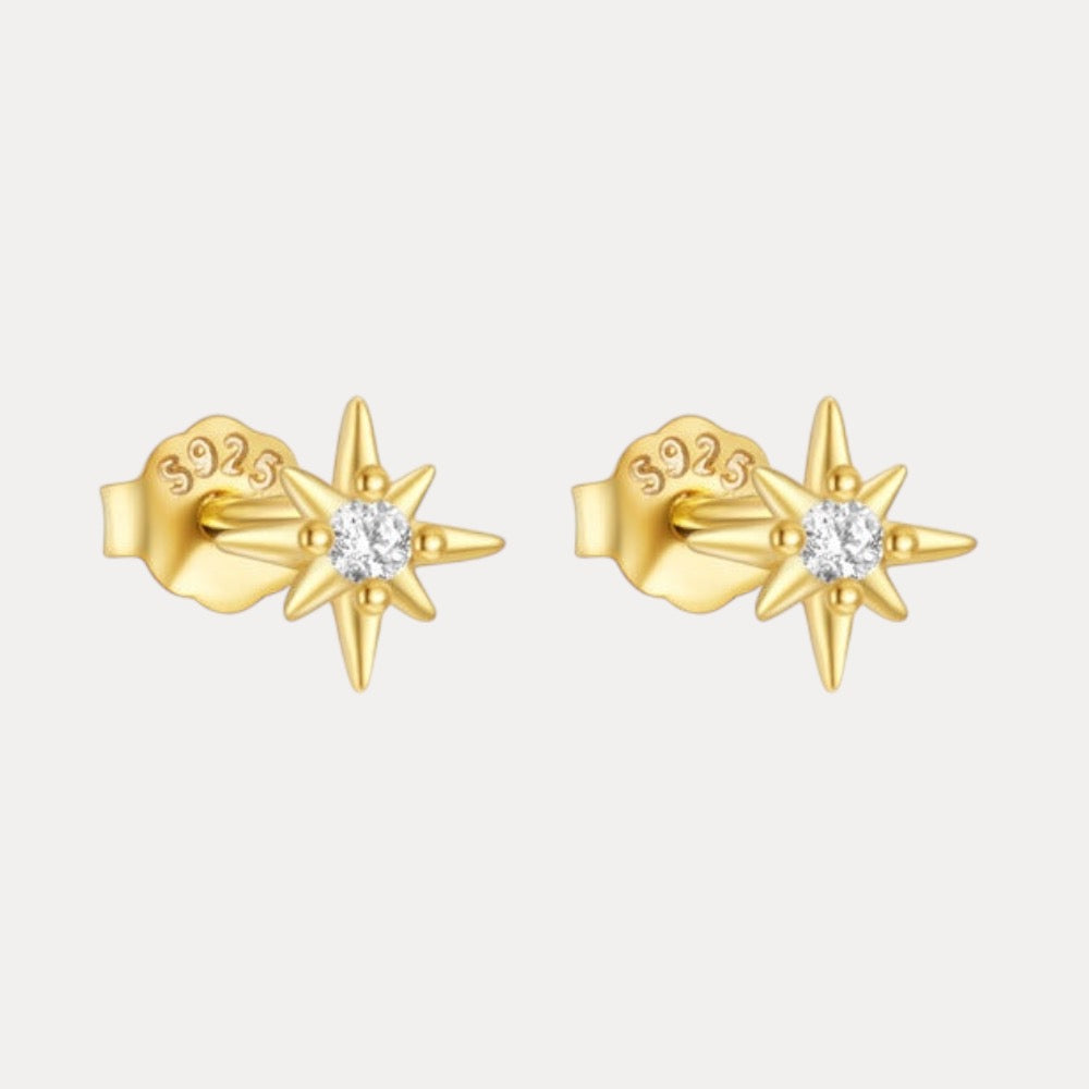 Stone Star Vermeil Studs in 18K Gold-Plating with Cubic Zirconia