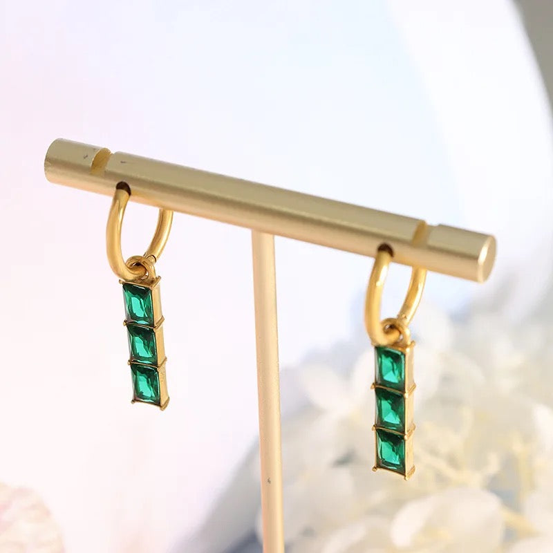 18K Green Zircon Strip Pendant Earrings