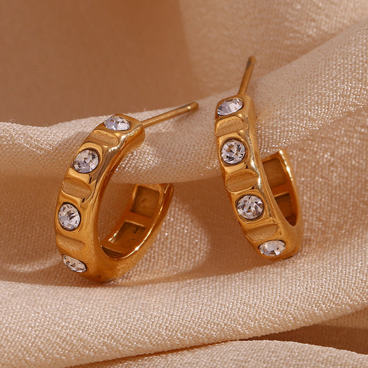 18K Crystal Rhinestone Hoop Earrings