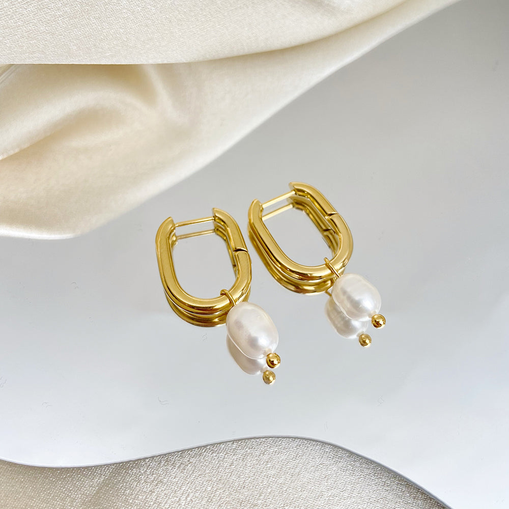 18K Pearl Drop U Earrings