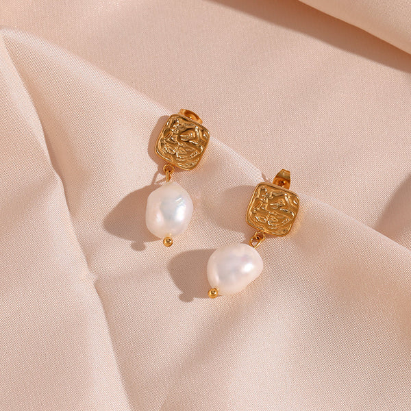 18K Baroque Freshwater Pearl Stud Drop Earrings