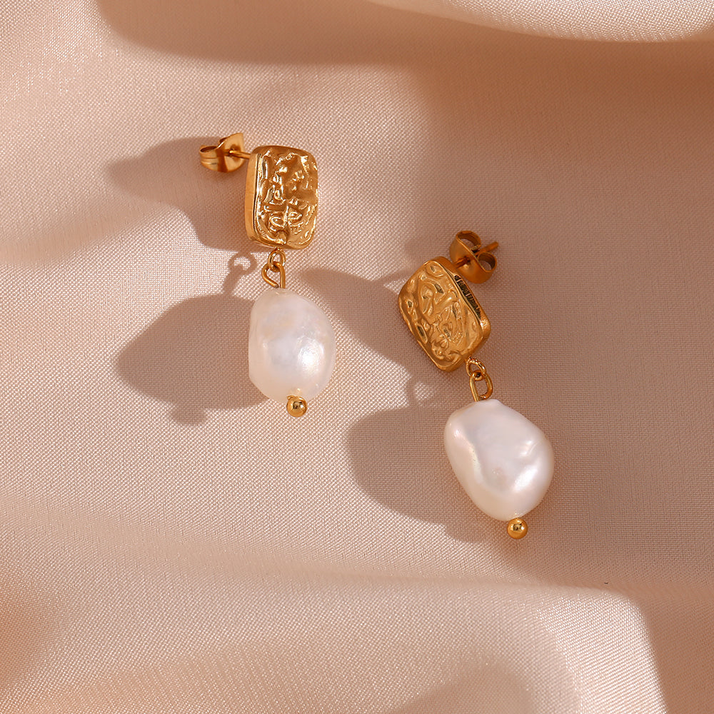 18K Baroque Freshwater Pearl Stud Drop Earrings