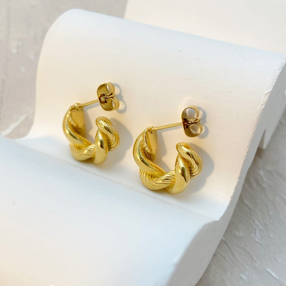 18K Mini Dough Twists Huggie Earrings