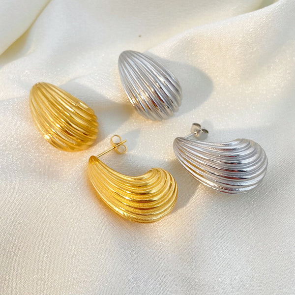 18K Striped Waterdrop Earrings