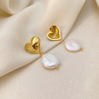 18K Heart Freshwater Pearl Pendant Earrings