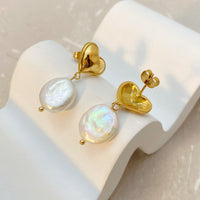 18K Heart Freshwater Pearl Pendant Earrings