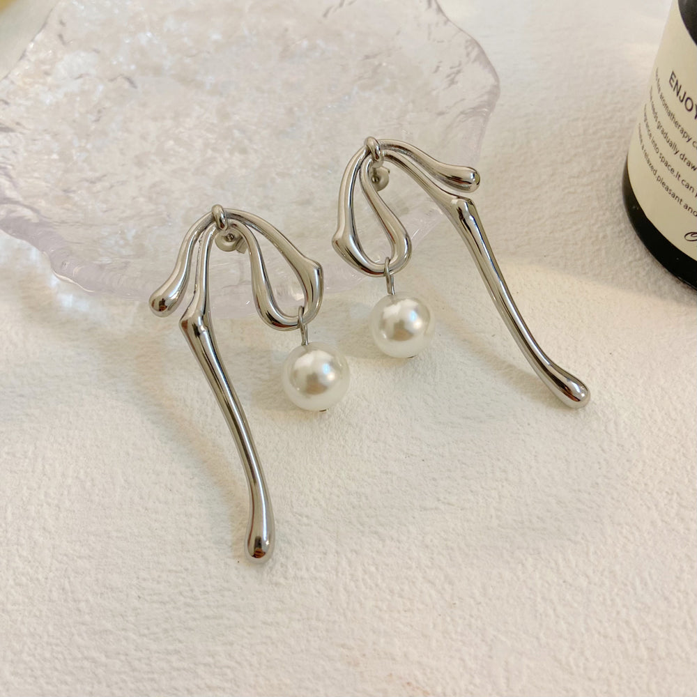 18K Twisted Pearl Drop Stud Earrings