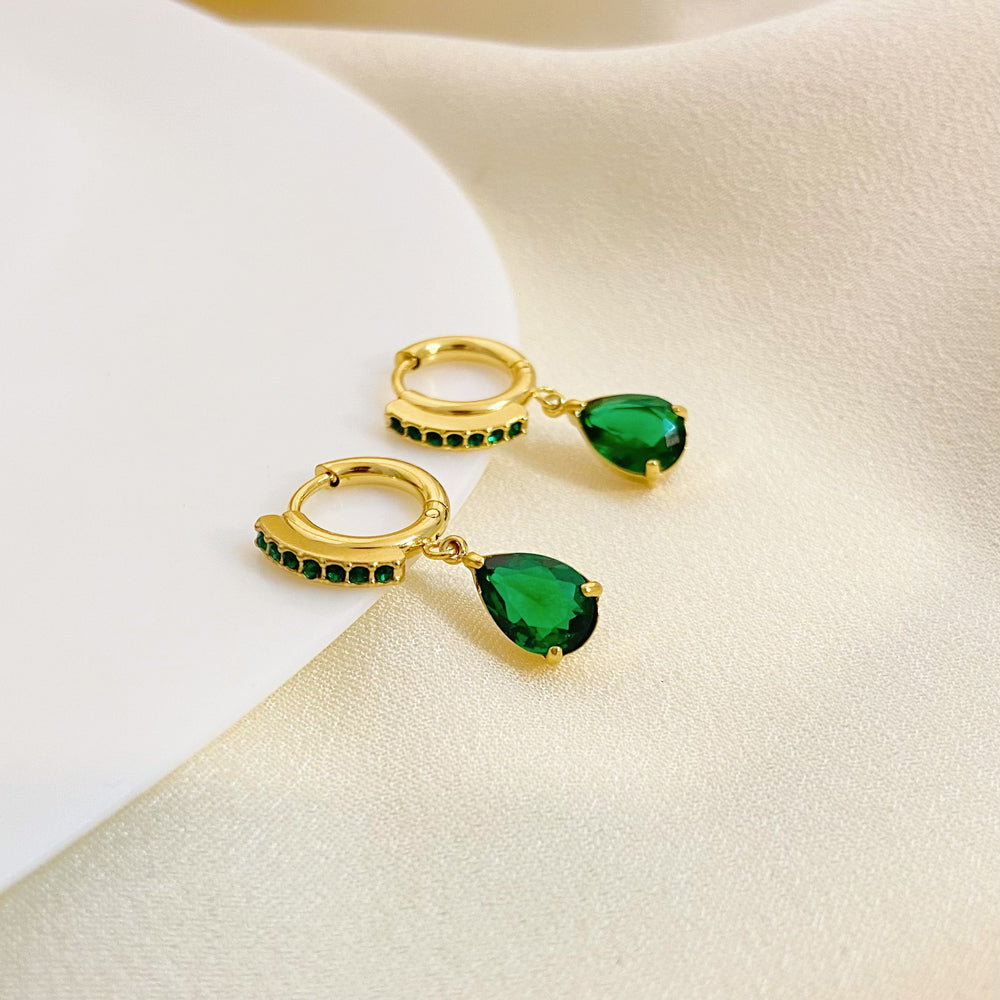 18K Zircon Water Drop Pendant Earrings