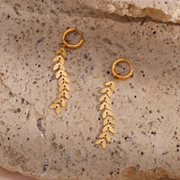 18K Wheat Leaf Chain Dangle Earrings