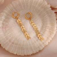 18K Wheat Leaf Chain Dangle Earrings