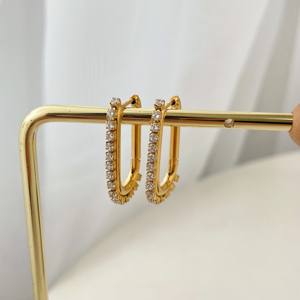 18K Long U-shaped Zircon Earrings