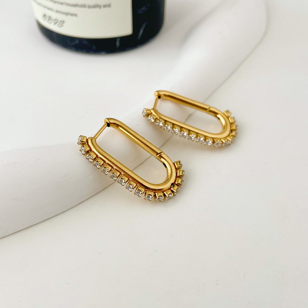 18K Long U-shaped Zircon Earrings