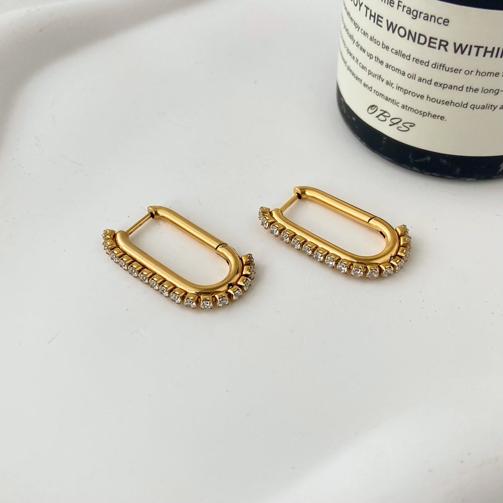 18K Long U-shaped Zircon Earrings