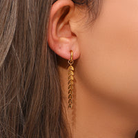 18K Wheat Leaf Chain Dangle Earrings