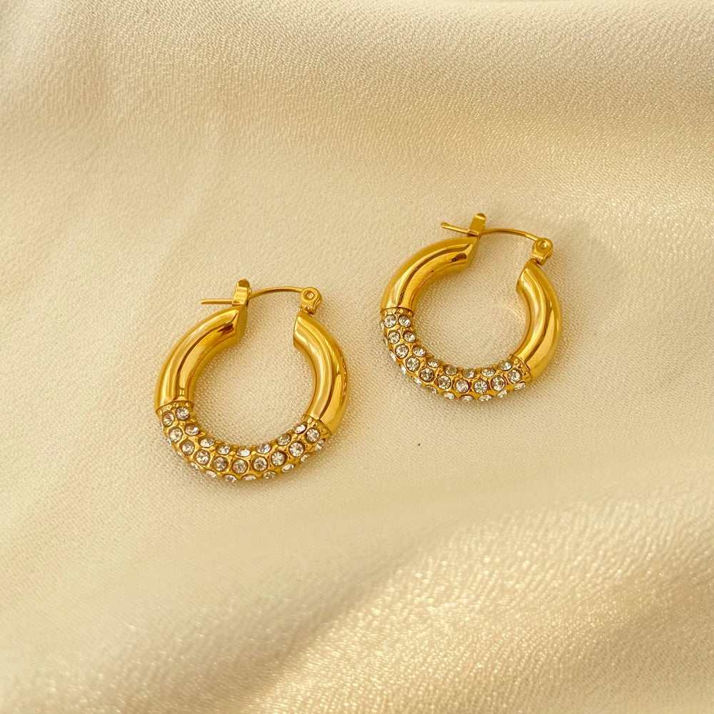 18K Circular Rhinestone Earrings
