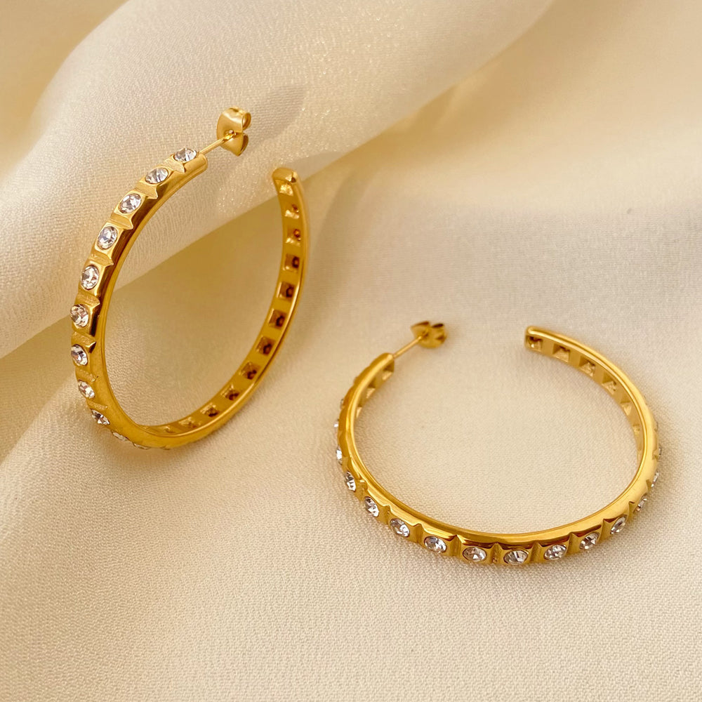 18K C-shaped Full Diamond Earrings