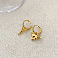 18K Gold Key Heart Drop Earrings