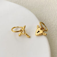 18K Gold Key Heart Drop Earrings