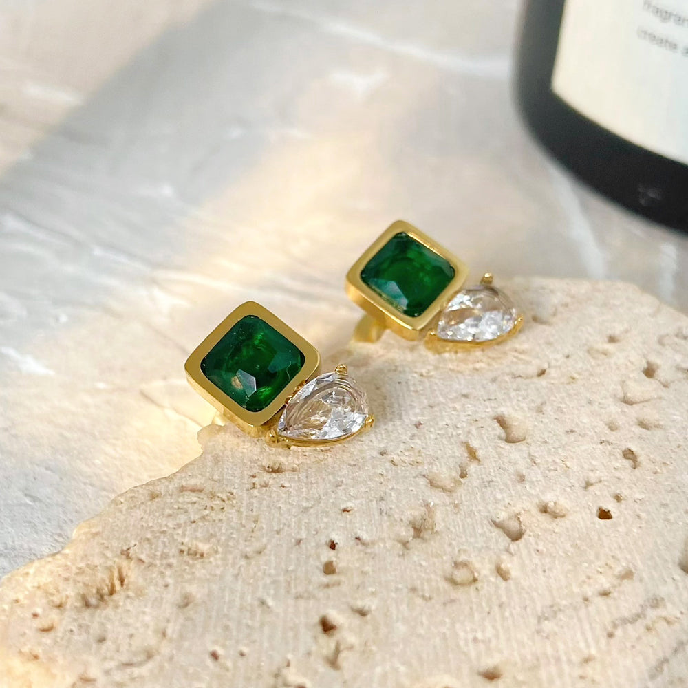 18K Square Zircon Waterdrop Earrings