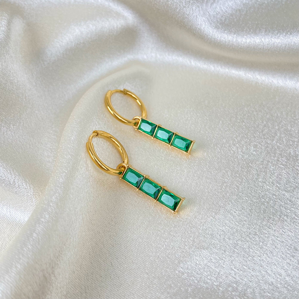 18K Green Zircon Strip Pendant Earrings