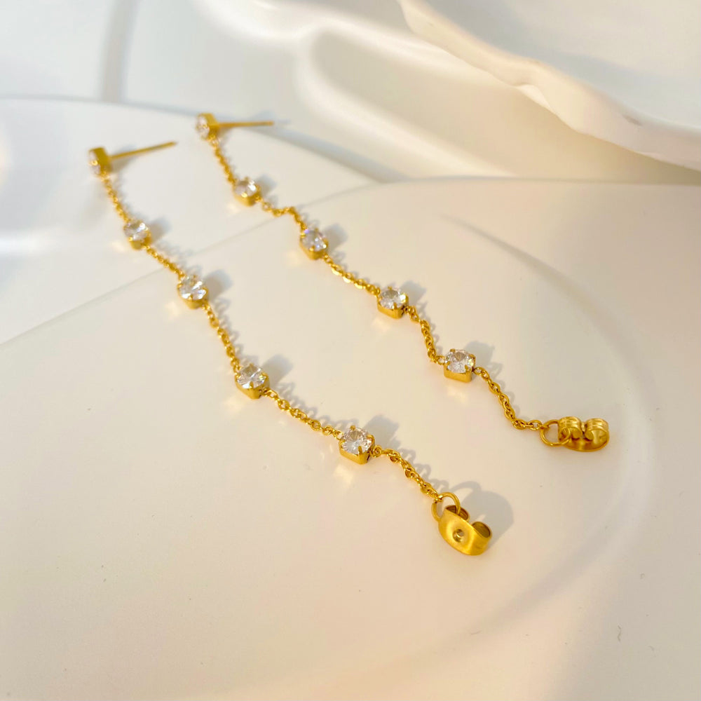 18K Square Diamond Chain Earrings