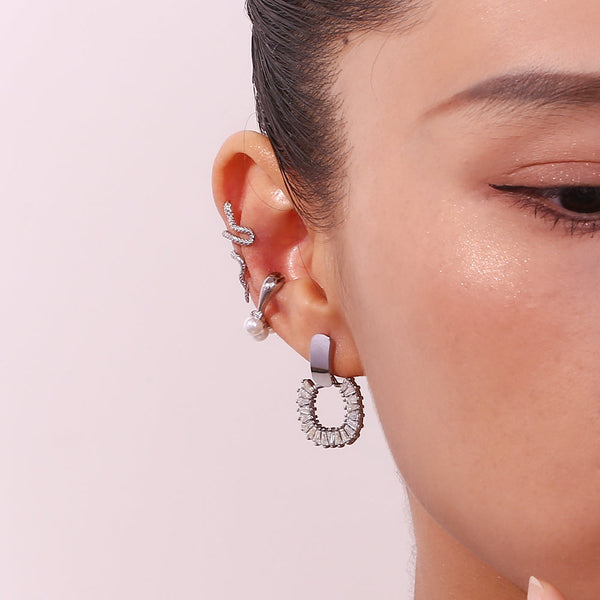 Silver Tennis Zircon Hoop Earrings