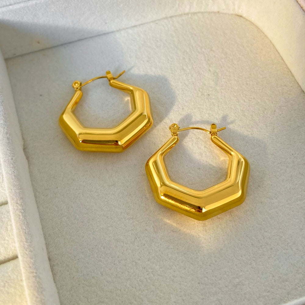 18k Geometric Hex Statement Hoop Earrings