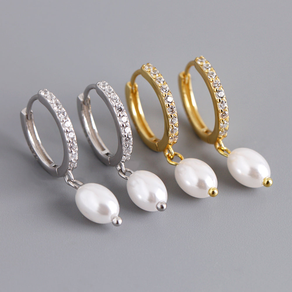18K Zircon Pearl Drop Earrings