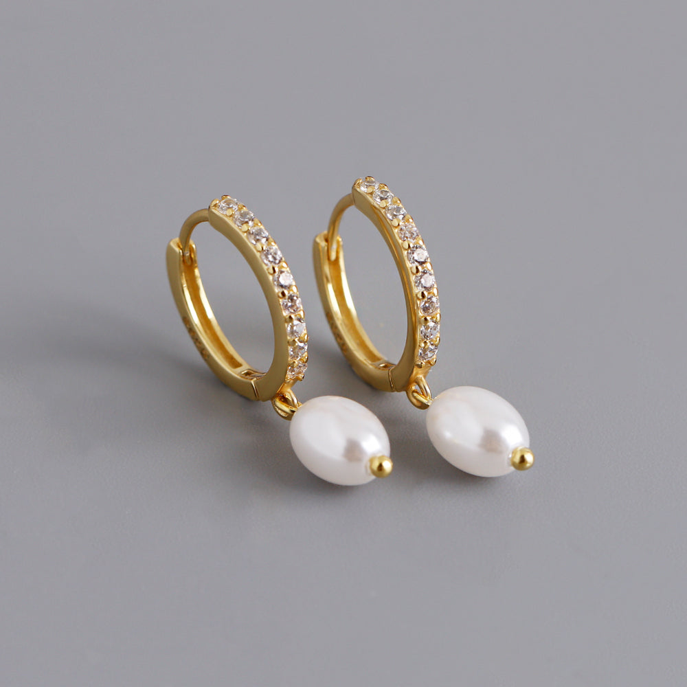 18K Zircon Pearl Drop Earrings