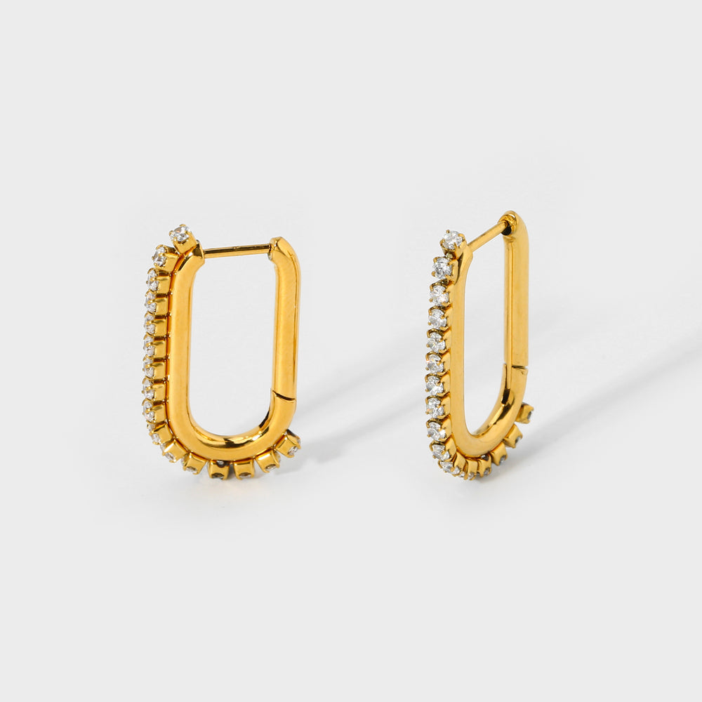18K Long U-shaped Zircon Earrings
