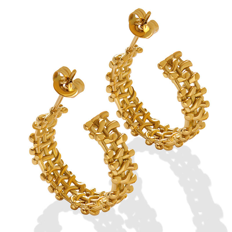 18K Chunky Weave Statement Hoop Earrings, Gold