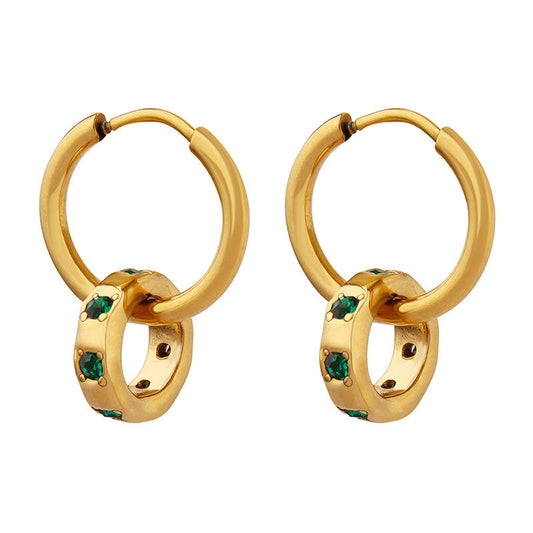 18K Emerald Green CZ Double Hoop Earrings