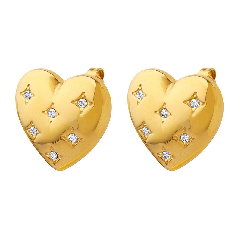18K Love Heart CZ Stud Earrings