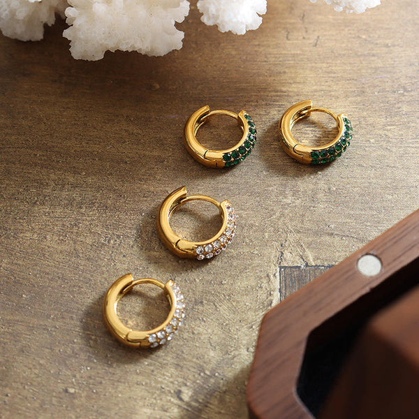 18K Half CZ Huggie Earrings