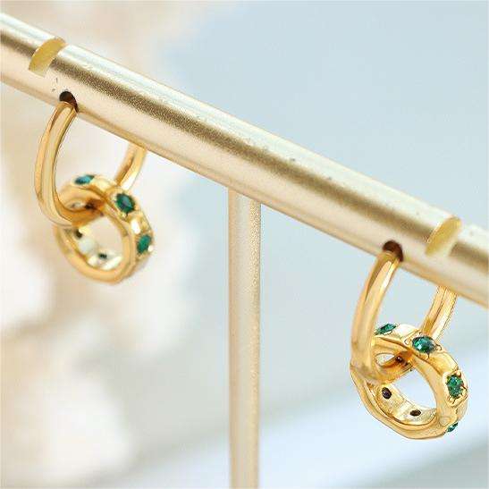 18K Emerald Green CZ Double Hoop Earrings